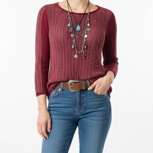Fall-Ready Lucky Brand Rich Burgundy Cable Knit Sweater Stretchy Sz XS/S WARM!